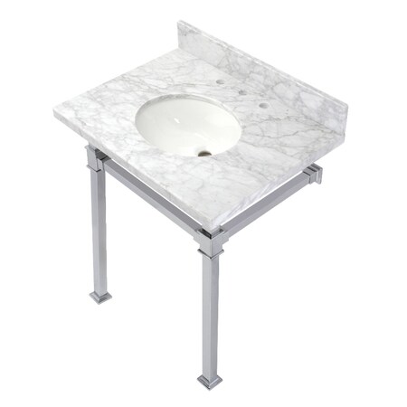 Kingston Brass KVPB30MOQ1 30-Inch Carrara Marble Console Sink, Marble White/Polished Chrome KVPB30MOQ1